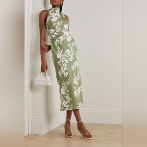 Reformation Casette Linen Dress in Green Floral